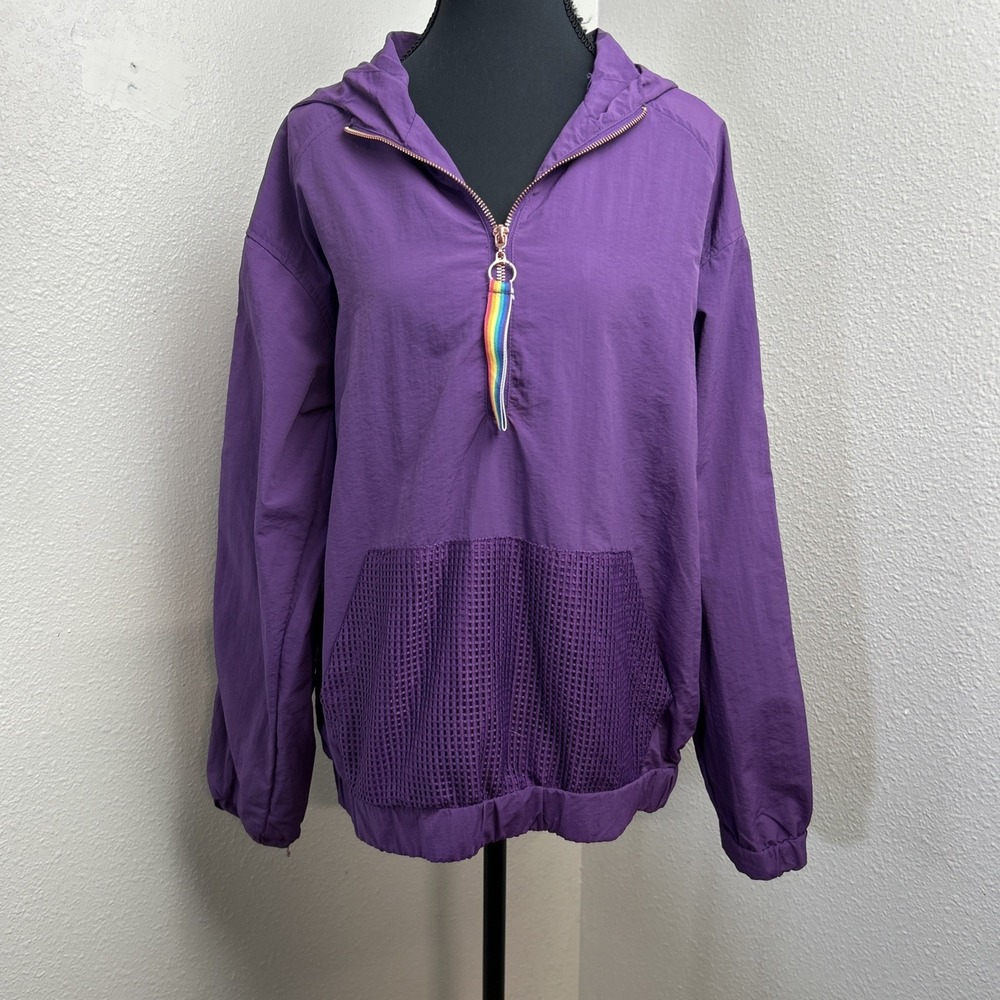 Ashley by 26 International Nylon Jacket Women's‎ Medium Purple Rainbow Trim